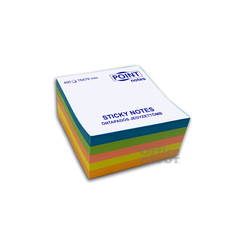 Point Cube 76x76mm 400lapos többféle élénk színű öntapadós jegyzettömb