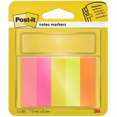 Post-it 15x50mm 5x100lap neon papír jelölőlap 100% PEFC, SGSCH-PEFC-COC-110078
