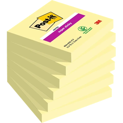 Post-it Super Sticky 654-S 76x76mm 90 lap sárga jegyzettömb 100% PEFC, SGSCH-PEFC-COC-110078