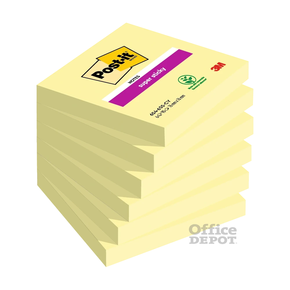 Post-it Super Sticky 654-S 76x76mm 90 lap sárga jegyzettömb 100% PEFC, SGSCH-PEFC-COC-110078