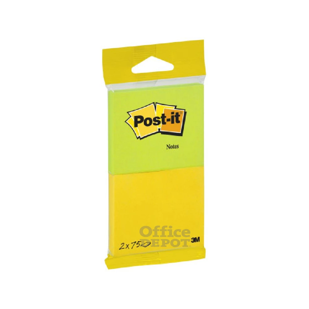 Post-it 6720YG 76x63mm 2x75lap bliszteres öntapadós színes jegyzettömb 100% PEFC, SGSCH-PEFC-COC-110078