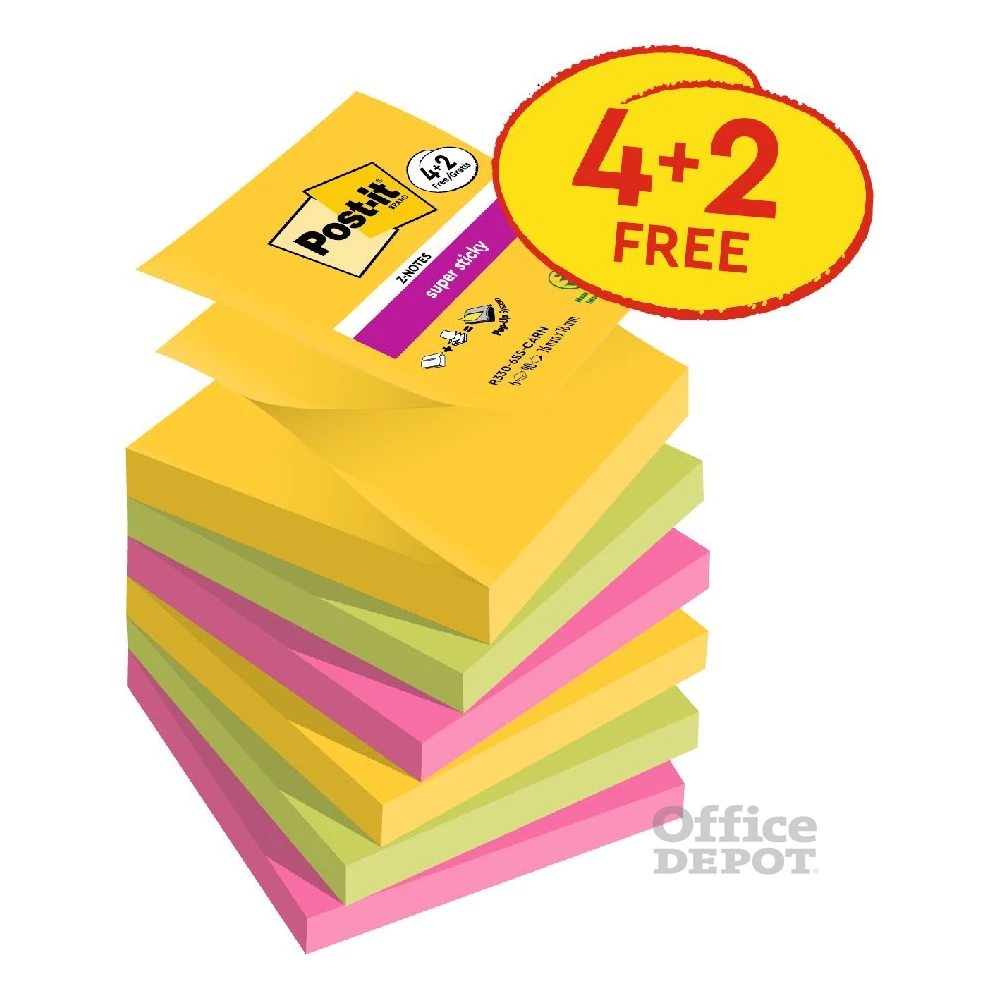 Post-it Super Sticky Carnival 76x76mm  90lapos 4+2db  vegyes Z-jegyzettömb