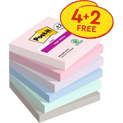 Post-it Super Sticky Soulful 76x76mm 90lapos 4+2db vegyes jegyzettömb Post-it Super Sticky Soulful 76x76mm 90lapos 4+2db vegyes jegyzettömb