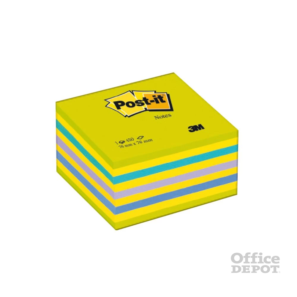 3M Post-it neon kék/zöld 76x76mm 450 lapos öntapadó kockatömb