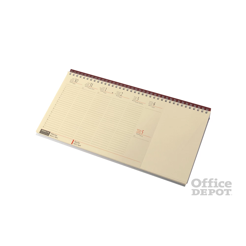 Realsystem 2026 7942-19 blokktömbös sárga papíros fekvő bordó asztali naptár