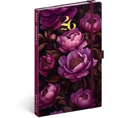 Realsystem 2026 Purple Flowers 5414 13x21 cm gumipántos agenda/notesz