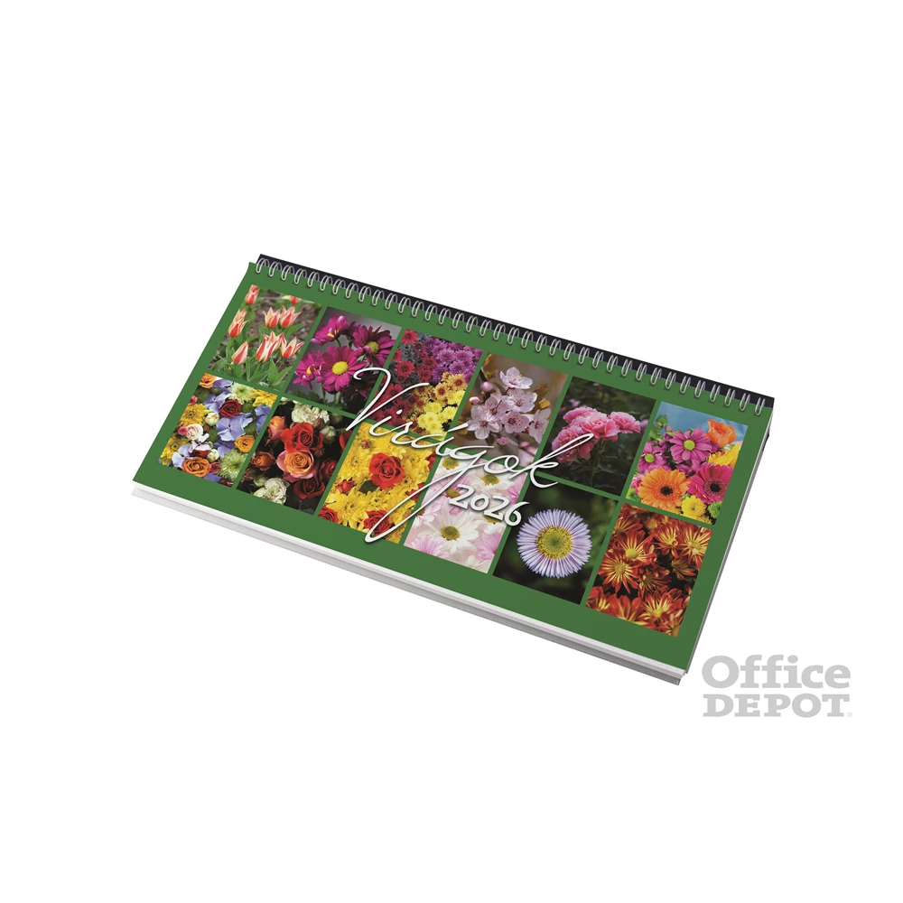 Realsystem 2026 Virágok 7981-04 képes kék fekvő asztali naptár