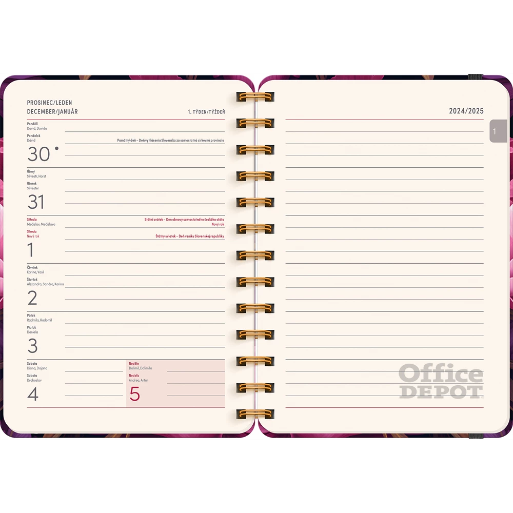 Realsystem Petito Purple Flowers 2024/2025 13×18cm 18 hónapos spirálos naptár