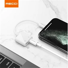 Recci RDS-A01 2x Lightning - Lightning fehér töltő és audió elosztó adapter