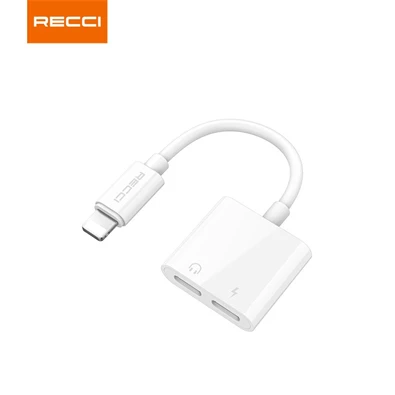 Recci RDS-A01 2x Lightning - Lightning fehér töltő és audió elosztó adapter