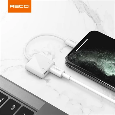 Recci RDS-A01 2x Lightning - Lightning fehér töltő és audió elosztó adapter