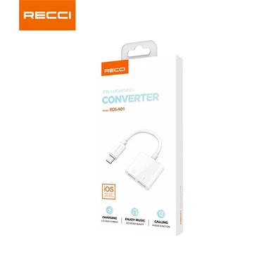 Recci RDS-A01 2x Lightning - Lightning fehér töltő és audió elosztó adapter