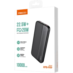 Recci RPB-P09B PD 20W TypeC 10.000mAh fekete power bank Recci RPB-P09B PD 20W TypeC 10.000mAh fekete power bank