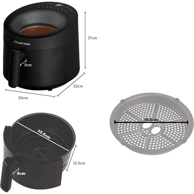 Russell Hobbs 27420-56/RH Panoramic airfryer fekete 5 L forrólevegős sütő Russell Hobbs 27420-56/RH Panoramic airfryer fekete 5 L forrólevegős sütő