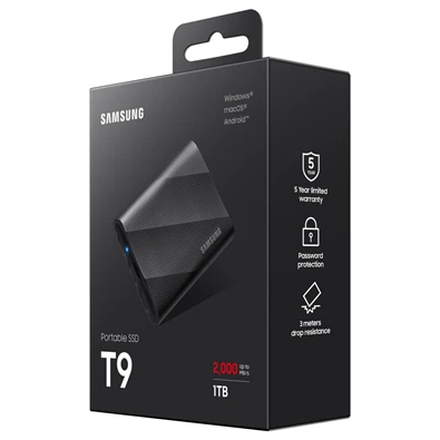 SAMSUNG Portable SSD T9 USB 3.2 Gen 2x2 1TB, Black