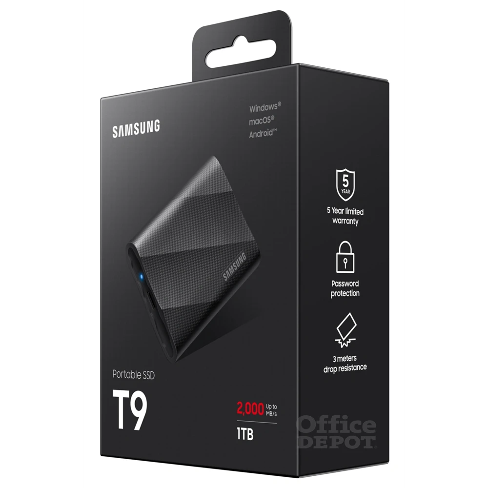 SAMSUNG Portable SSD T9 USB 3.2 Gen 2x2 1TB, Black