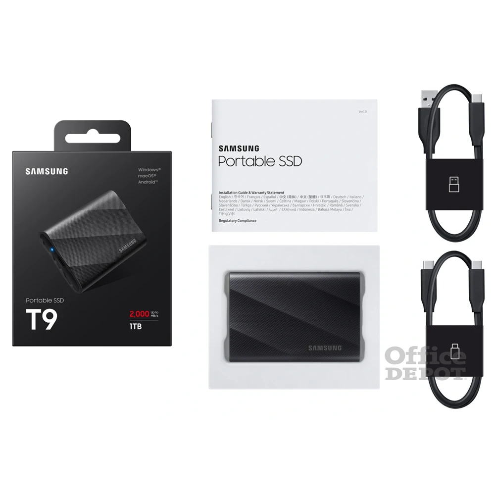 SAMSUNG Portable SSD T9 USB 3.2 Gen 2x2 1TB, Black