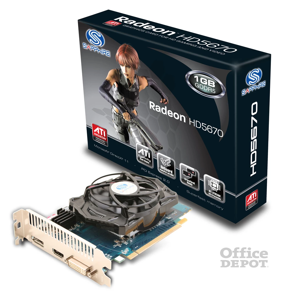 SAPPHIRE HD/5670/1GB/GDDR5/PCI-E/HDMI/DVI-I/DP/Lite/ AMD GDDR5 1GBB 128bit PCIe videokártya