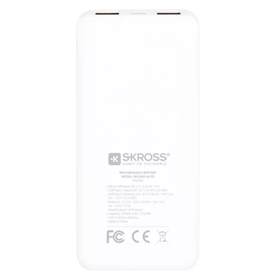 SKROSS Reload20 PD 20000mAh USB/microUSB kábellel két kimenettel power bank SKROSS Reload20 PD 20000mAh USB/microUSB kábellel két kimenettel power bank