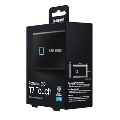 Samsung 1000GB USB 3.2 (MU-PC1T0K/WW) fekete ujjlenyomatolvasós T7 Touch külső SSD Samsung 1000GB USB 3.2 (MU-PC1T0K/WW) fekete ujjlenyomatolvasós T7 Touch külső SSD