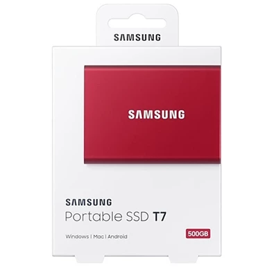 Samsung 1000GB USB 3.2 (MU-PC1T0R/WW) piros T7 külső SSD Samsung 1000GB USB 3.2 (MU-PC1T0R/WW) piros T7 külső SSD