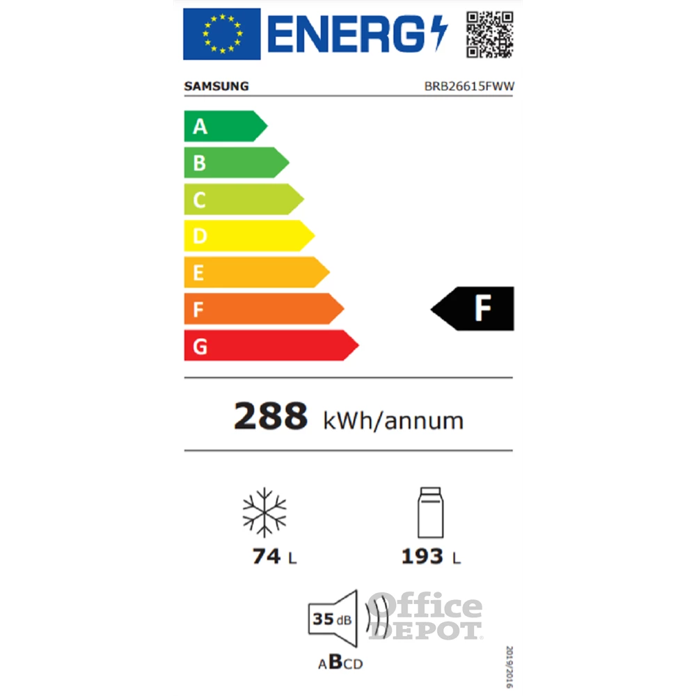 Samsung BRB26615FWW/EF alulfagyasztós, beépíthető, Hűtő:193L, Fagyasztó:74L, No frost hűtőszekrény