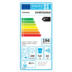 Samsung DV90T6240LB/S6 9 kg fekete hőszivattyús szárítógép Samsung DV90T6240LB/S6 9 kg fekete hőszivattyús szárítógép