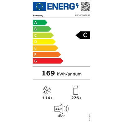 Samsung RB38C7B6CS9/EF inox, alulfagyasztós, Hűtő:276L, Fagyasztó:114L, hűtőszekrény (Használt - B)