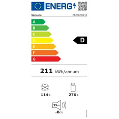 Samsung RB38C7B6D12/EF fehér, alulfagyasztós, Hűtő:276L, Fagyasztó:114L, hűtőszekrény