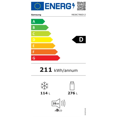 Samsung RB38C7B6D12/EF fehér, alulfagyasztós, Hűtő:276L, Fagyasztó:114L, hűtőszekrény