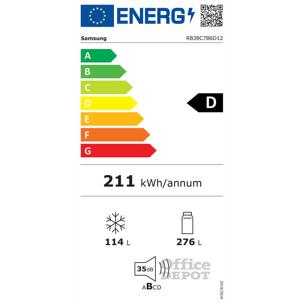 Samsung RB38C7B6D12/EF fehér, alulfagyasztós, Hűtő:276L, Fagyasztó:114L, hűtőszekrény