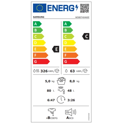 Samsung WD80T4046EE/LE 8 kg elöltöltős mosó-szárítógép Samsung WD80T4046EE/LE 8 kg elöltöltős mosó-szárítógép