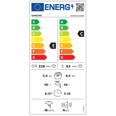 Samsung WD80T634DBH/S6 8 kg elöltöltős mosó-szárítógép Samsung WD80T634DBH/S6 8 kg elöltöltős mosó-szárítógép