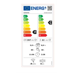 Samsung WD8NK52E0ZW/LE fehér, elöltöltős, max.1200ford., 8 kg/5 kg, mosó-szárítógép