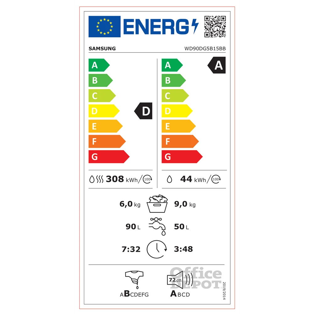 Samsung WD90DG5B15BBLE fekete, elöltöltős, max.1400ford., 9 kg/6 kg, mosó-szárítógép