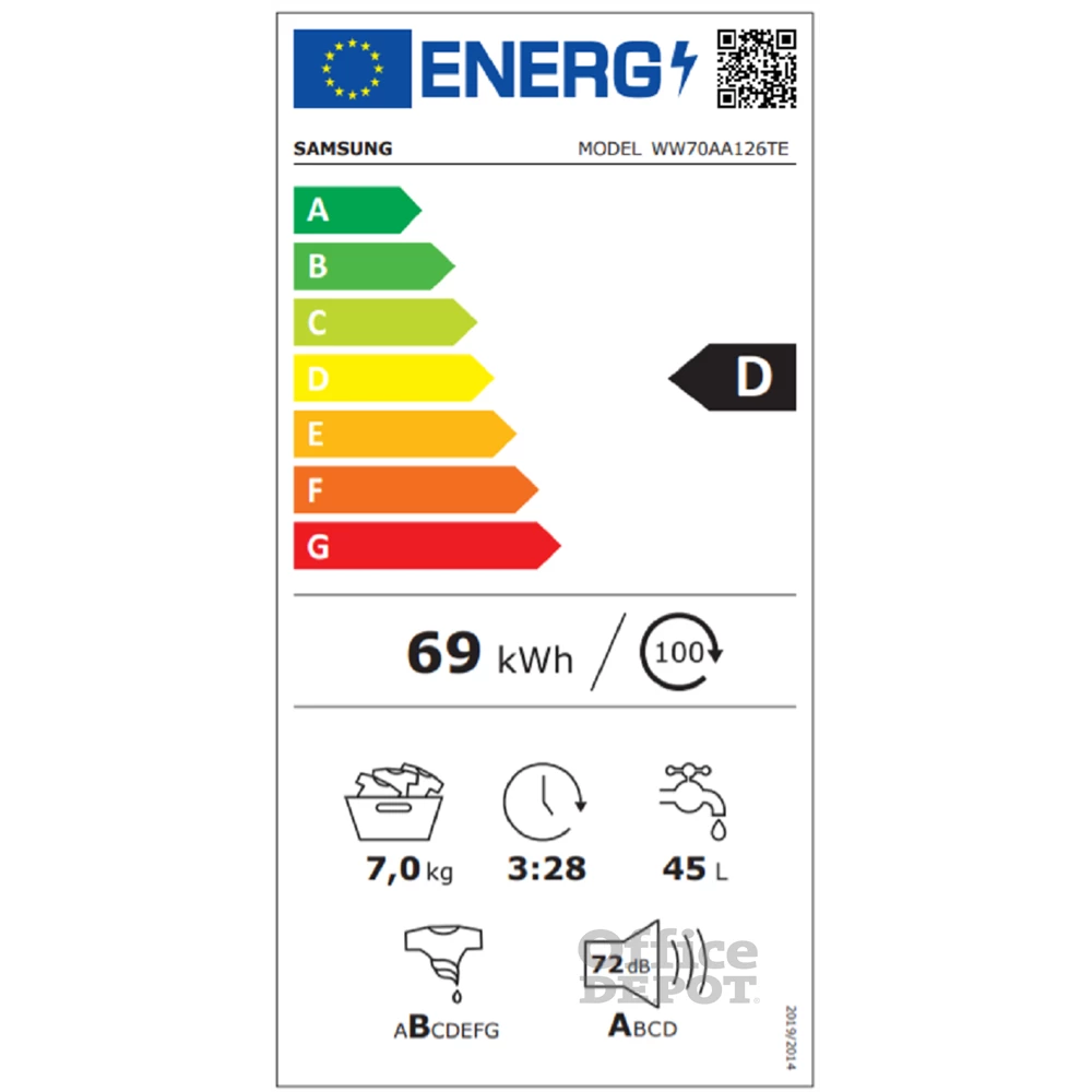 Samsung WW70AA126TE/LE fehér, elöltöltős, max.1200ford., 7 kg, mosógép