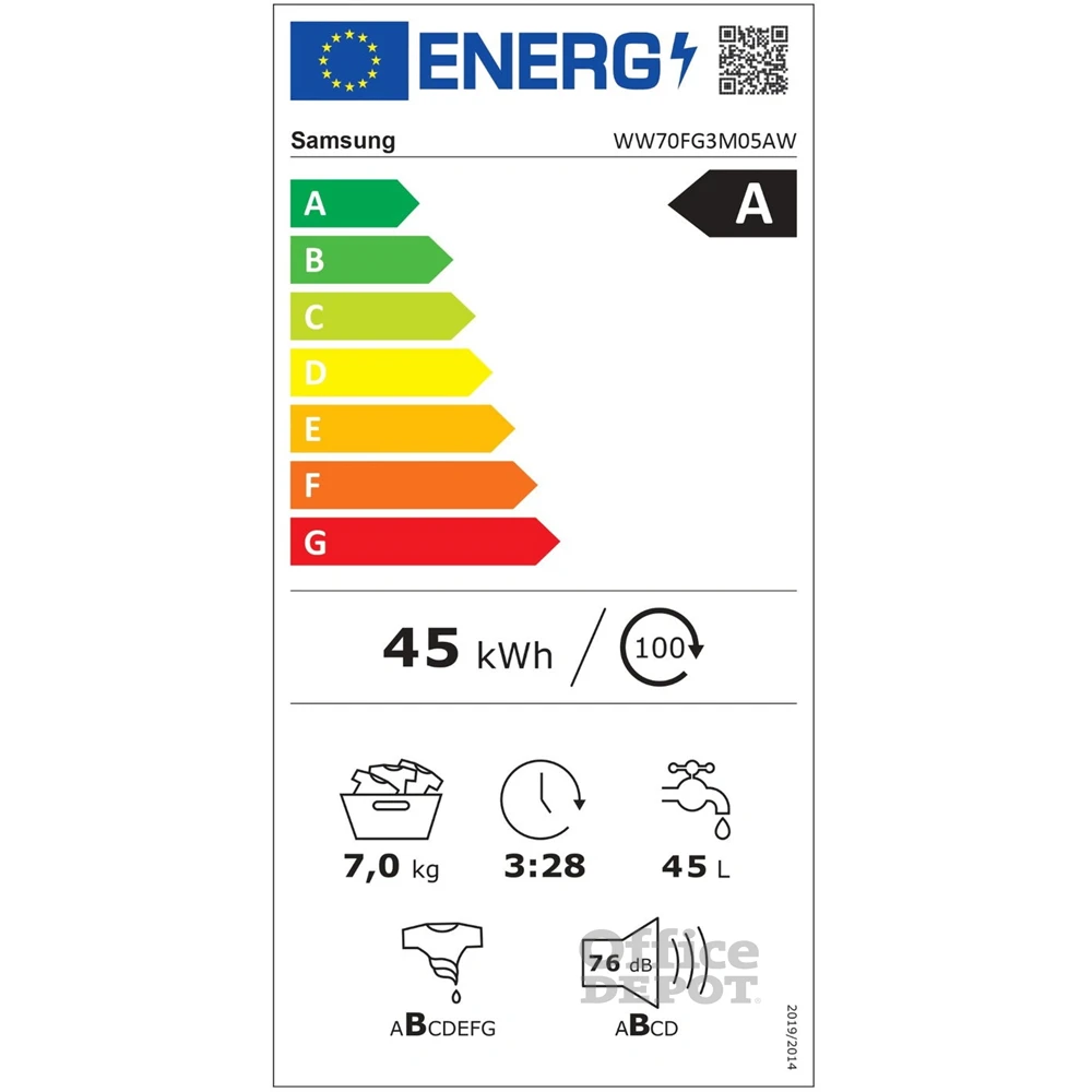 Samsung WW70FG3M05AWLE fehér, elöltöltős, keskeny, max.1400ford., 7 kg, mosógép (Újszerű)