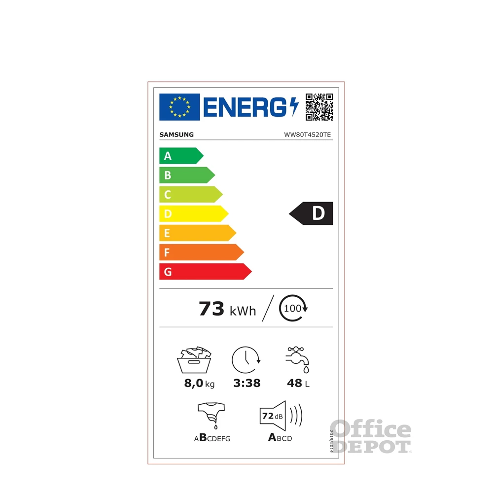 Samsung WW80T4520TE/LE fehér, elöltöltős, max.1200ford., 8 kg, mosógép