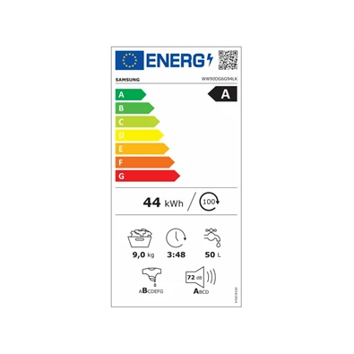 Samsung WW90DG6G94LKU4 fehér, elöltöltős, keskeny, max.1400ford., 9 kg, mosógép