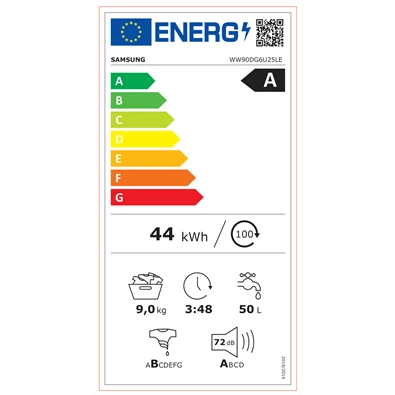 Samsung WW90DG6U25LEU4 fehér, elöltöltős, max.1400ford., 9 kg, mosógép (Újszerű)