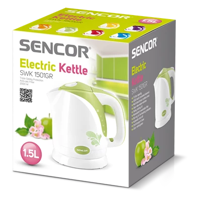 Sencor SWK 1501GR 1,5L-es fehér-zöld vízforraló Sencor SWK 1501GR 1,5L-es fehér-zöld vízforraló