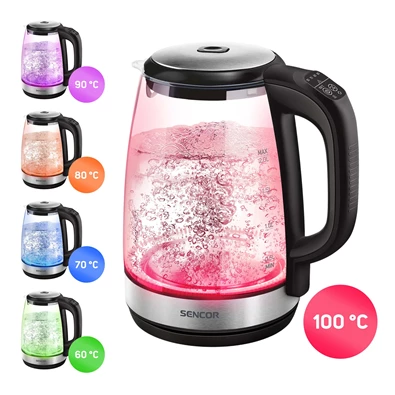 Sencor SWK 2090BK 2L-es inox-fekete üveg vízforraló Sencor SWK 2090BK 2L-es inox-fekete üveg vízforraló
