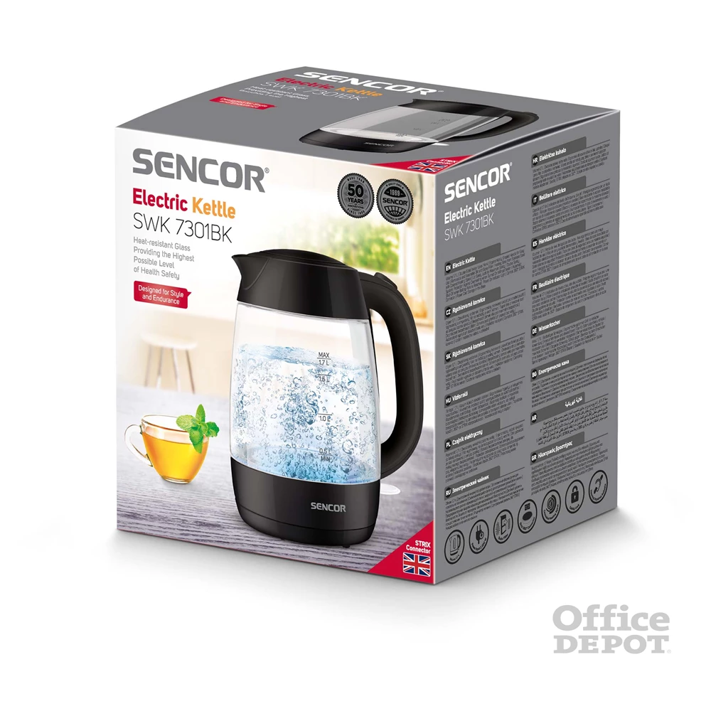 Sencor SWK 7301BK 1,7l üveg fekete vízforraló