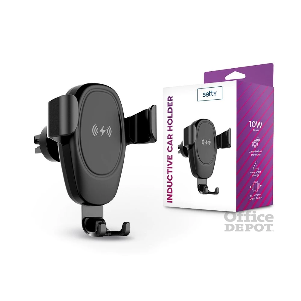 Setty TF-0034 IUS-01 10W univerzális szellőzőrácsba illeszthető vezeték nélküli autós töltő és tartó
