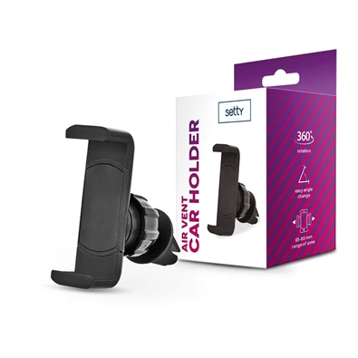Setty TF-0063 univerzális szellőzőrácsba illeszthető fekete autós telefon tartó Setty TF-0063 univerzális szellőzőrácsba illeszthető fekete autós telefon tartó