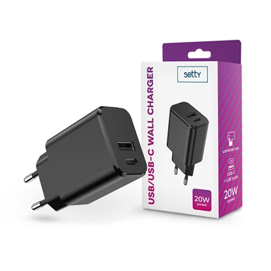 Setty TF-0120 20W Type-C/USB fekete hálózati töltő Setty TF-0120 20W Type-C/USB fekete hálózati töltő