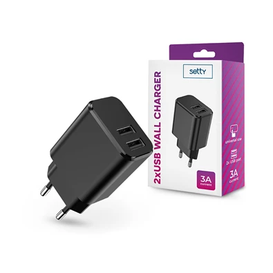 Setty TF-0144 USB 2 kimettel - Setty 2xUSB Wall Charger - 5V/3A - fekete hálózati töltő adapter Setty TF-0144 USB 2 kimettel - Setty 2xUSB Wall Charger - 5V/3A - fekete hálózati töltő adapter