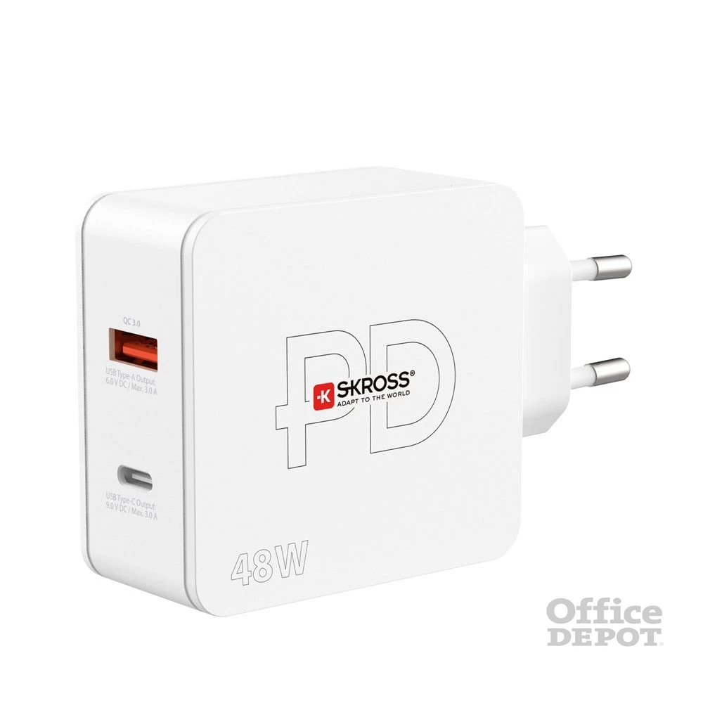 Skross 48W PD USB A/USB C fehér gyorstöltő