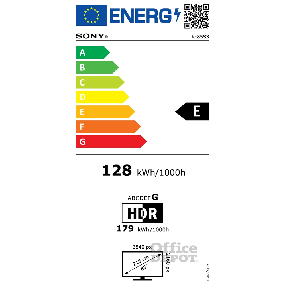 Sony 85" Bravia 3 K85S35BP 4K UHD Smart LED TV