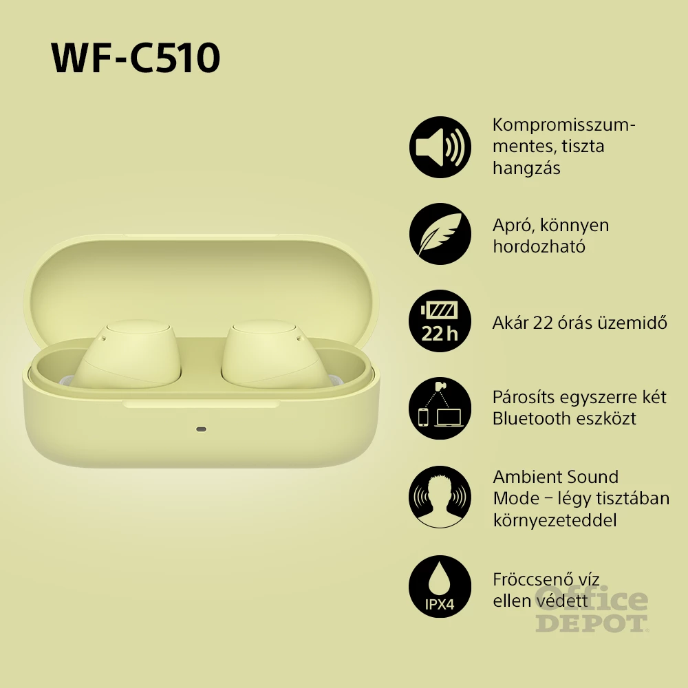 Sony WFC510Y.CE7 True Wireless Bluetooth sárga fülhallgató